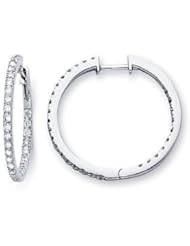 14k White Gold Classic Round Diamond Hoop Earrings 24mm (G-H Color, I1 Clarity)