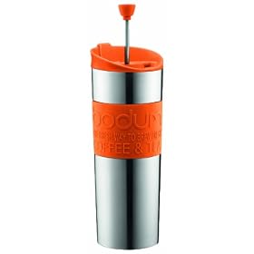 Bodum Stainless Steel Vacuum Travel Press Coffee Maker with Orange Silicone Grip, 16-Ounce: Kitchen &amp; Dining