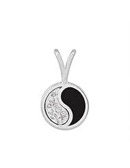 Black Coral Yin Yang Pendant with Diamonds in 14K White Gold - Large