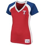 MLB Women's Texas Rangers Opal Short Sleeve Raglan Deep V-Neck Synthetic Tee (Athletic Red/Deep Royal/White/Deep Royal, XX-Large)