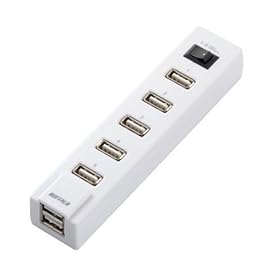 iBUFFALO USB2.0Hub �Z���t&�o�X�p���[ 7�|�[�g �W���X�C�b�`�t �z���C�g BSH7A02WH