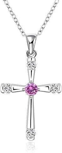 Cyber Monday Sale 2015 Lady Fashion Jewelry Copper with Silver Plated Dainty Purple Zircon Inlaid Cross Pendant Necklace,18" Blue