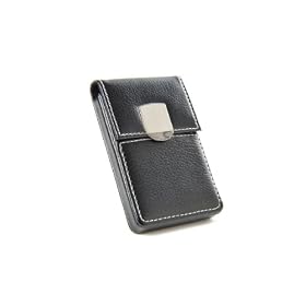 Pindi Black Leather Name Card Wallet / Holder with Metal Magnetic Shut Clasp (M562 UK)