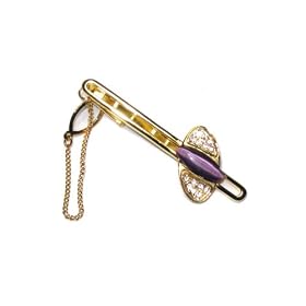 GOLD Colored Tie Clip Bar Purple Tiger Eye DIAMOND like stones Clasp by 