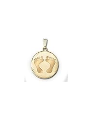 Solid 14k Yellow Gold Round "Baby Footprints" Picture Locket - 3/4 Inch x 3/4 Inch and 1 Inch x 1 Inch
