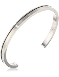 Womens Stainless Steel with Black Plated Groove Cuff Bracelet