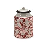 New Enchanting Crimson And Cream Glazed Ceramic Clayton Canister With Solid Wood Lid High Quality