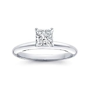 1 Carat Princess Cut Diamond Solitaire Engagement Ring 18K White Gold (J, SI2, 1 c.t.w) Very Good Cut