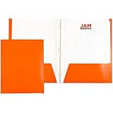 JAM Paper&reg; Two Pocket Glossy Folders with Fastener - Orange - 6 Folders per Pack