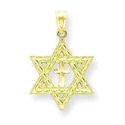 14k Diamond-cut Star of David w/Cross Pendant