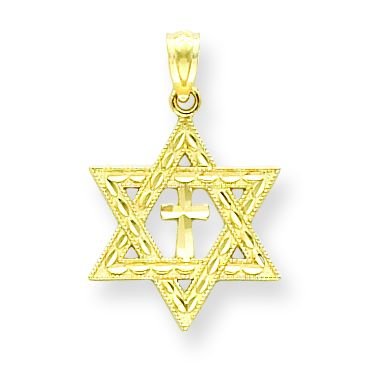 14k Diamond-cut Star of David w/Cross Pendant