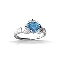 14K White Gold Genuine Heart Blue Topaz and Diamond Celtic Claddagh Ring