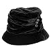 LARGE BRIM BLACK VELVET RUCHED BUCKET HAT W/BUTTON TRIM