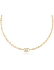 Italian Rhodium Plated Sterling Silver Woven Rope Cubic-Zirconia Roundel Necklace, 17"