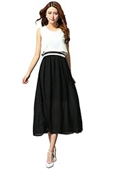 Petite Chiffon Cocktail Sheer Pleated Colorblocking Striped Print Sleeveless Summer Fit-and-Flare Evening Dress/Prom Dress/Party Dress/Maxi Dress 