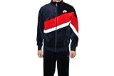 Fila Men's Red/White Striped Velour Tracksuit / Sweatsuit