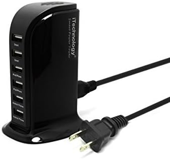 iTechnology® Smart Power Tower 40W 8Amp 6 Port USB Charger Station with Smart IC support full charging speed for different devices, 6 port usb wall charger compliant with iPhone 6/plus, iPad Air 2, Samsung Galaxy S5,Galaxy Note 4/ Google Nexus,Samsung Galaxy Tabs, HTC, Nokia and More (Black)