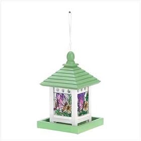 BUTTERFLY STAINED GLASS WOODEN GAZEBO WOOD BIRD FEEDER by SWM