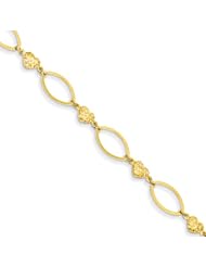 14K Oval Link with Diamond Cut Hearts Bracelet Length 7.5"