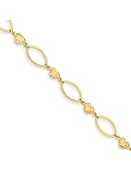 14k Oval Link With Diamond Cut Hearts Bracelet