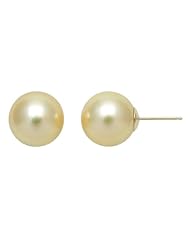 11-12mm Golden South Sea Pearl Stud Earrings, 14K Yellow Gold in Gift Box