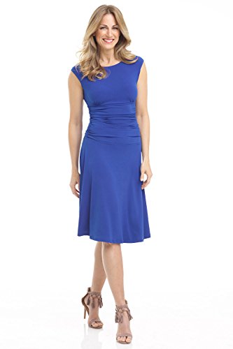 Rekucci Women's Slimming Fit and Flare Tummy Control Dress with Cap Sleeves