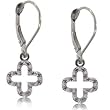Genuine Diamond Cross Dangle Earrings w/ Leverbacks in 14K White Gold