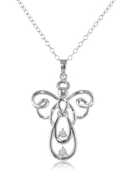 DiAura Sterling Silver Diamond-Accent Flying Angel Pendant Necklace