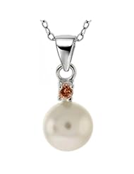 8.0mm Genuine Freshwater Pearl & Round Pink Diamond .925 Sterling Silver Pendant