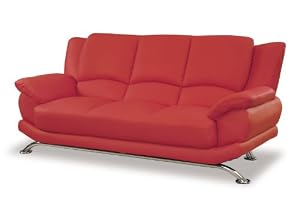 Global Furniture Rogers Collection Bonded Leather Matching Sofa, 9908, Red with Chrome Legs