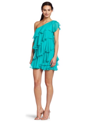 HALSTON HERITAGE Women's Ruffle Cocktail Dress, Bermuda Blue, 0