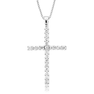 14k White Gold Cross Diamond Pendant Necklace (GH, I1-I2, 0.25 carat)