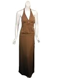 NICOLE MILLER Silk Halter Dress in Brown