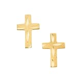 14K Yellow Gold ''Diamond Cut Cross'' Children's Earrings