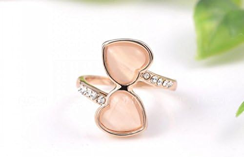 Fashion Stylish Unique Design jewelry jewelry authentic Rose Gold Double Heart Opal Ring