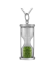 Sterling Silver Hourglass Pendant With 0.75 Ct Genuine Peridot Dust W/18" Chain