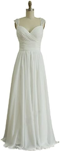 Zlass Chiffon Wedding Dress/bridesmaid Dress/prom Dress Beaded Cap Sleeves Dress (12, Ivory)