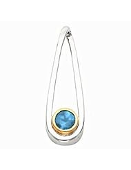 18K Two-Tone Gold Swiss Blue Topaz Pendant -- LIFETIME WARRANTY