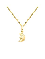 14K Yellow Gold Half Moon Face Charm Pendant with Yellow Gold 1.2mm Singapore Chain with Spring Ring Clasp - Pendant Necklace Combination