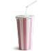 Pink Striped Milkshake Paper Cups Set 16oz - Set of 50 | 50 x Pink Striped Milkshake Cups, 50 x Straw Slit Lids, 250 x Bendy Straws | Paper Cups, Smoothie Cups, Pick N Mix Cups, Popcorn Cups