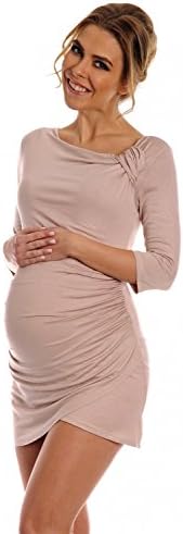 Happy Mama. Women's Maternity Long Sleeve Stretch Jersey Drape Tunic Top. 995p (Ecru, 12)