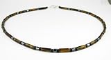 Tiger Eye: Men's Beaded Necklaces in Semi Precious Gemstones with Sterling Silver Bead Accents