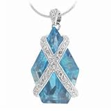 Sterling Silver Simulated Diamond CZ X and Simulated Aquamarine Cubic Zirconia Pendant