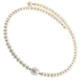 Excellent Quality Freshwater Pearl Button Choker Necklace on Memory Wire with Center 13mm Freshwater Pearl- 7-7.5mm Pearls