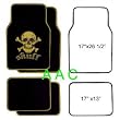 A set of 4 universal fit plush carpet floor mats for cars / truck - Skull and Cross Bone Yellow