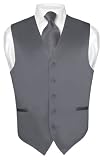 Men's CHARCOAL GREY Tie Dress Vest NeckTie Set for Suit or Tuxedo