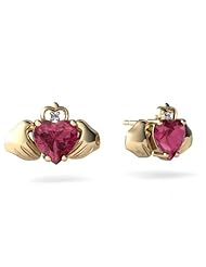 Genuine Pink Tourmaline 14kt Yellow Gold Celtic Claddagh Earrings