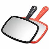 Salon Hand Mirrors, Single Sided, No magnification, Red & Black (Set of 2)
