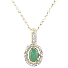 14K Yellow Gold Emerald & Diamond Necklace
