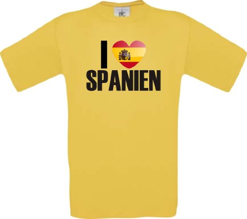 Shirtinstyle Kinder-Shirt WM Ländershirt I love Spanien diverse Farben, Farbe gelb, Größe 116